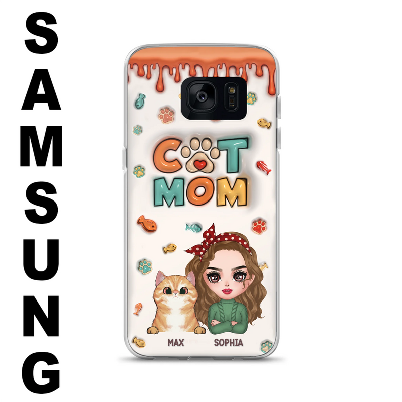 Personalized Cat Mom iPhone/Samsung Phone Case - Christmas Gift Idea For Cat Lover - Up to 4 Cats