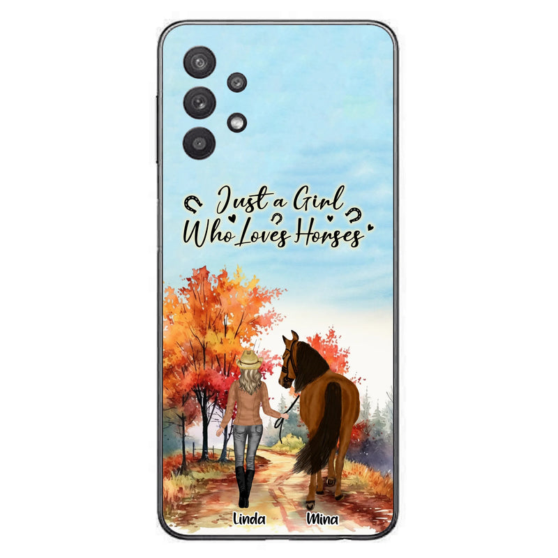 Custom Personalized Horse Girl Fall Season Phone Case - Gift Idea For Horse Lovers - Up To 6 Horses - Just A Girl Who Loves Horses - Cases For iPhone/Samsung