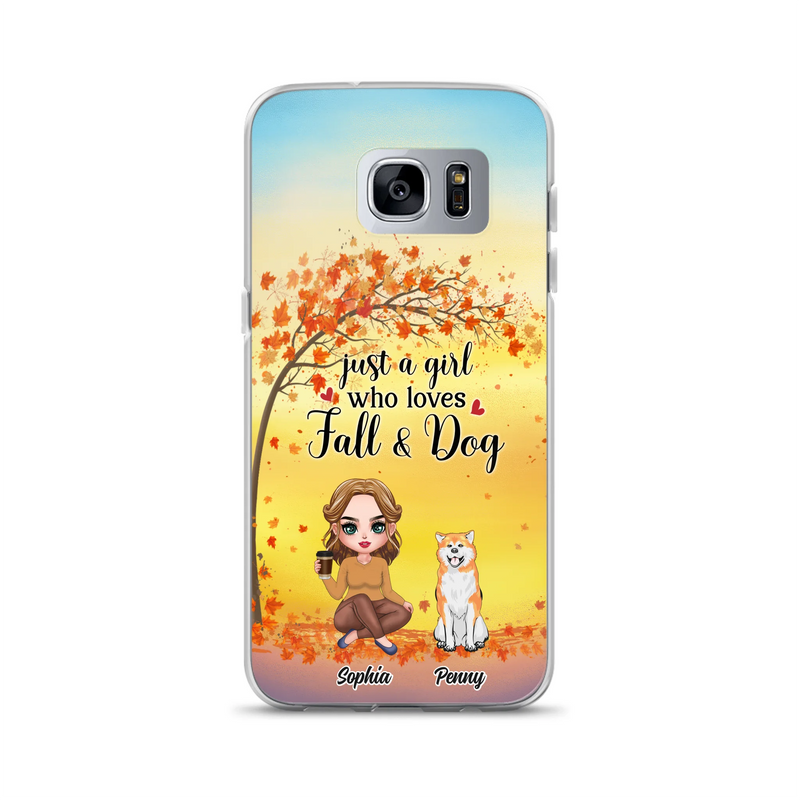 Personalized Dog Mom Phone Case - Gift Idea For Dog Lovers/Autumn Gift - Up to 4 Dogs - Just A Girl Who Loves Fall & Dogs - Case For iPhone/Samsung