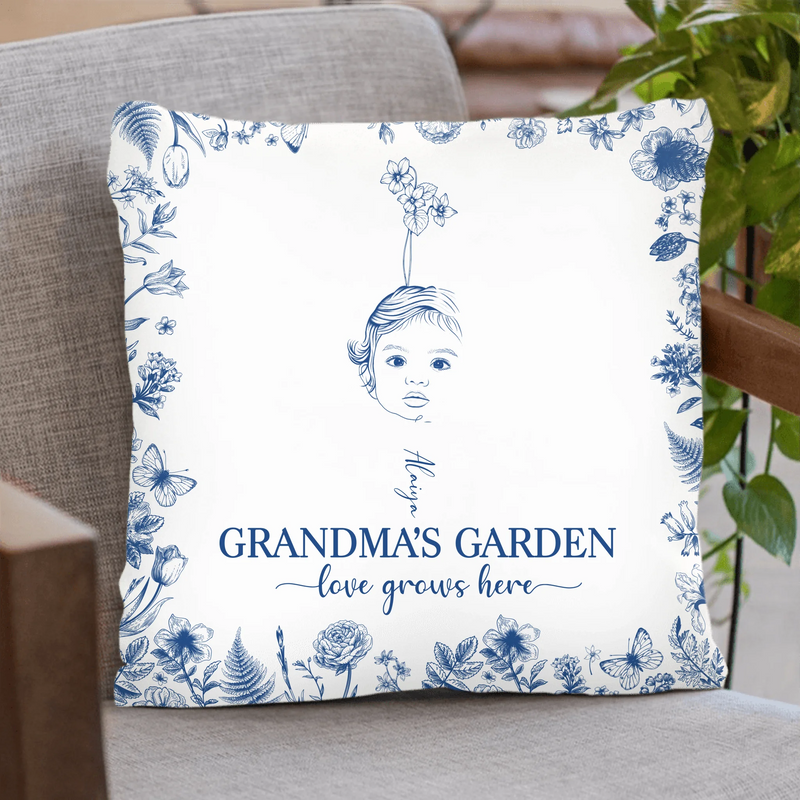 Custom Personalized Grandma's Garden Quilt/ Fleece Throw Blanket/ Pillow Cover - Custom Side Profile Birthmonth Flower - Upto 6 Kids - Love Grows Here