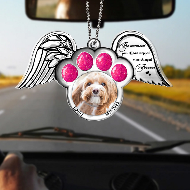 Personalized Memorial Dog Wings Aluminum Ornament - Memorial Gift Idea For Christmas - Upload Pet Photo - The Moment Your Heart Stopped Mine Changed Forever