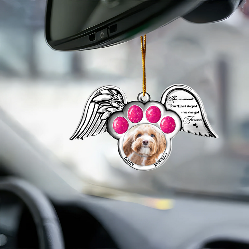 Personalized Memorial Dog Wings Aluminum Ornament - Memorial Gift Idea For Christmas - Upload Pet Photo - The Moment Your Heart Stopped Mine Changed Forever