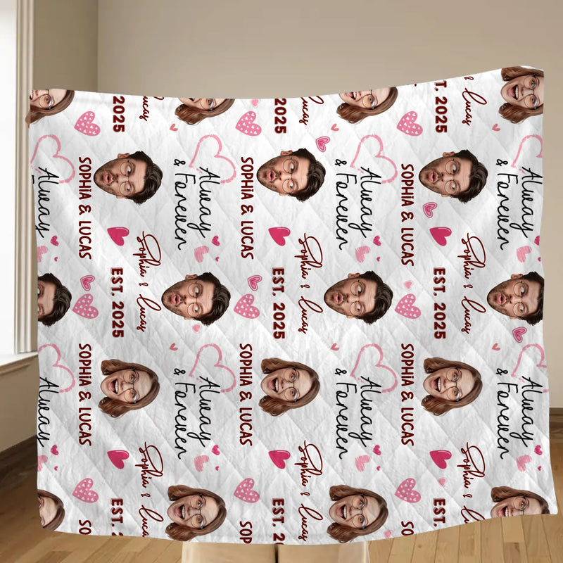 Personalized Couple Face Blanket - Add Your Faces, Names & Anniversary Year - Cute & Fun Valentine’s Gift