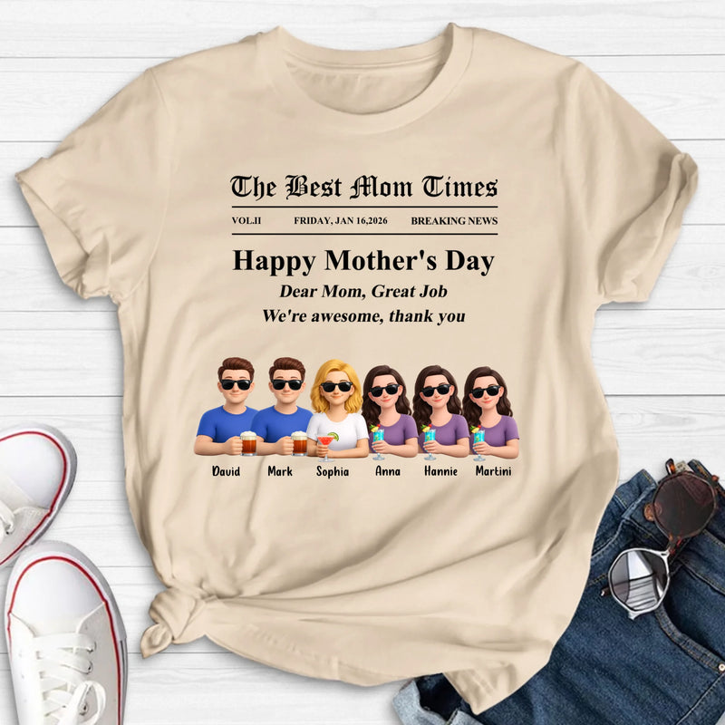 Personalized Mother’s Day Newspaper Shirt/ Hoodie – The Best Mom Times Family – Custom Mom with up to 5 Kids – Funny Thank You Mom Gift for Mother’s Day, Birthday & Family Anniversary