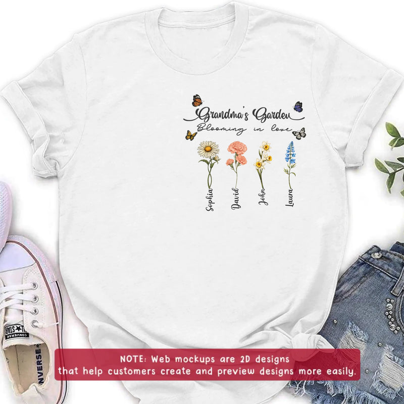 Personalized Grandma Garden Embroidered Shirt/ Hoodie - Custom Floral Shirt with Grandchildren Names, Blooming in Love Grandma - Gift Idea For Grandma/ Mother's Day