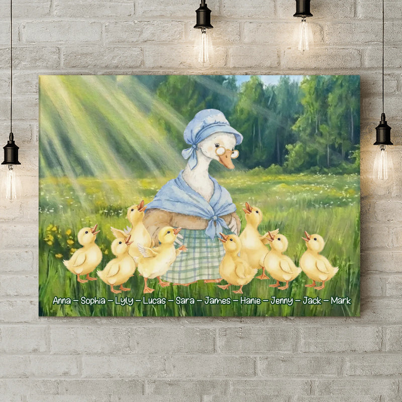 Personalized Grandma Goose Canvas - Mother's Day Gift Idea - Custom Grandma and Grandkid Names with up to 8 Kids