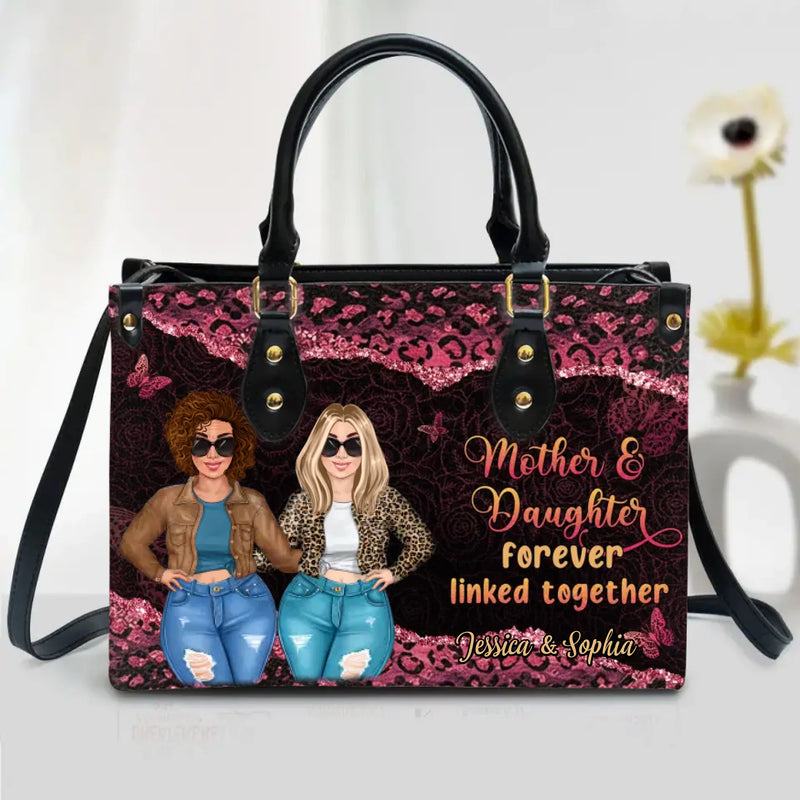 Personalized Mother and Daughter PU Leather Handbag with Long Straps - Mother & Daughter Forever Linked Together - Mother's Day Gift Idea