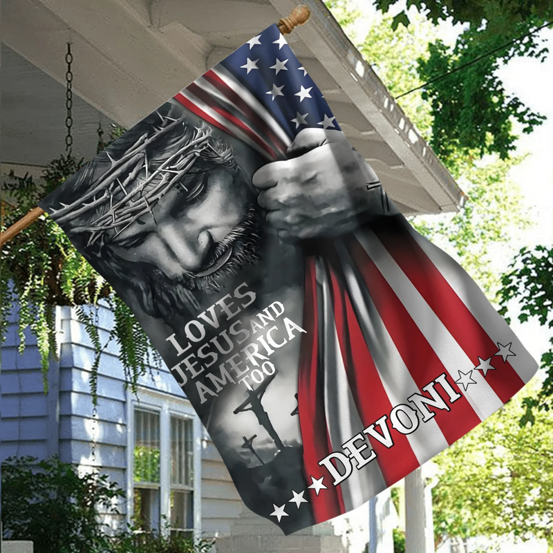 Personalized Patriotic Christian Flag - Independence Day Gift - Loves Jesus and America Too