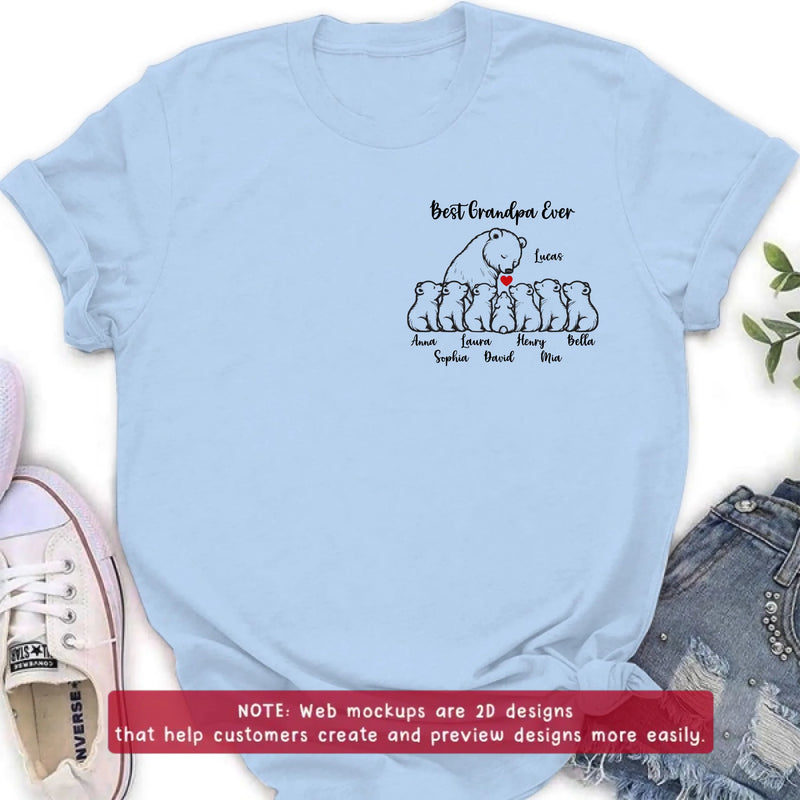 Personalized Best Grandpa Ever Embroidered Shirt/ Hoodie – Custom Grandpa & Grandkids Bear Family Tee with up to 7 Kids