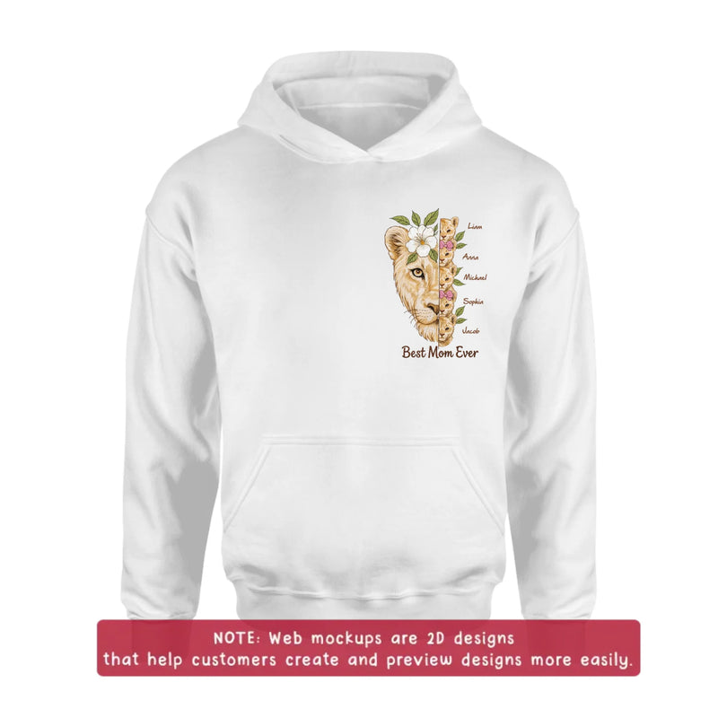Personalized Lion Mom Embroidered Shirt/ Hoodie with Kids Names – Best Mom Ever Custom Family Shirt, Mother’s Day Gift for Mom from Children with up to 5 Kids