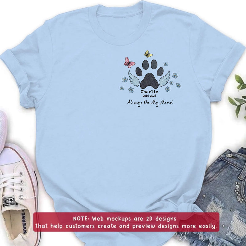 Personalized Embroidered Pet Memorial Embroidered Shirt/ Hoodie – Custom Paw Print Angel Wings Embroidery Shirt, Dog Memorial Gift with Name & Dates