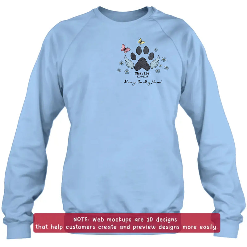 Personalized Embroidered Pet Memorial Embroidered Shirt/ Hoodie – Custom Paw Print Angel Wings Embroidery Shirt, Dog Memorial Gift with Name & Dates