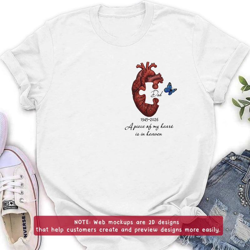 Personalized Memorial Heart Puzzle Embroidered Shirt/ Hoodie – Remembrance Gift Idea – A Piece Of My Heart Is In Heaven
