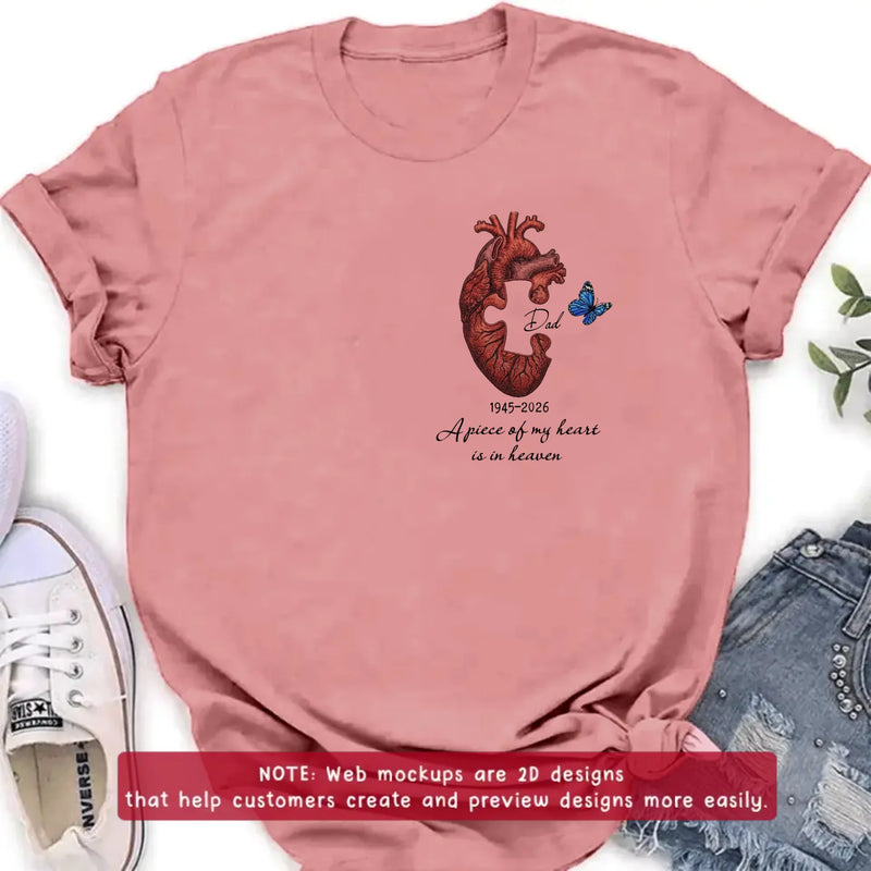Personalized Memorial Heart Puzzle Embroidered Shirt/ Hoodie – Remembrance Gift Idea – A Piece Of My Heart Is In Heaven