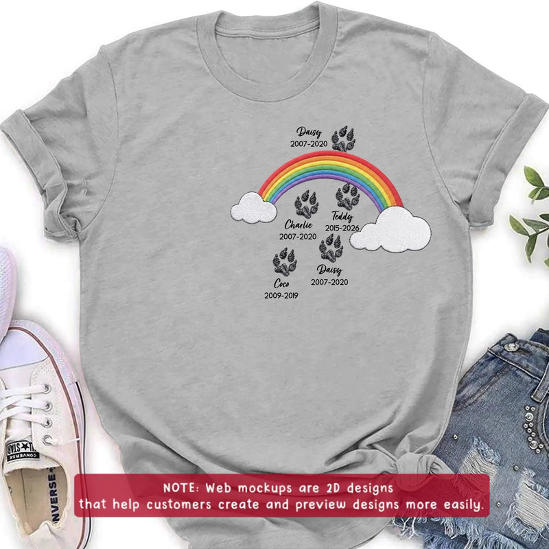 Personalized Rainbow Bridge Pet Memorial Embroidered Shirt/ Hoodie - Custom Dog Memorial, Pet Loss Remembrance Gift with Up to 5 Pet Names & Dates