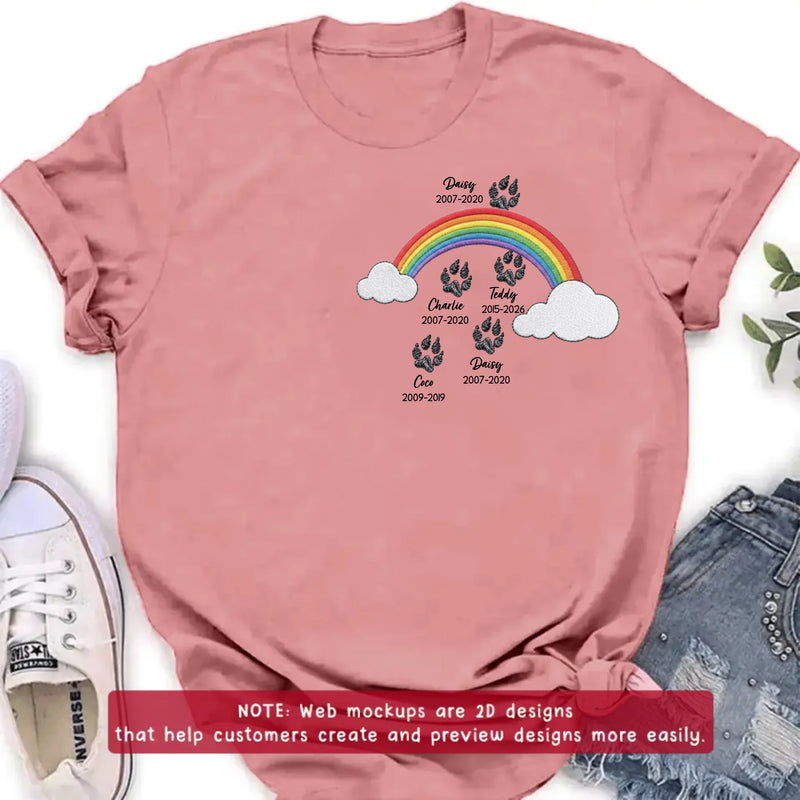 Personalized Rainbow Bridge Pet Memorial Embroidered Shirt/ Hoodie - Custom Dog Memorial, Pet Loss Remembrance Gift with Up to 5 Pet Names & Dates