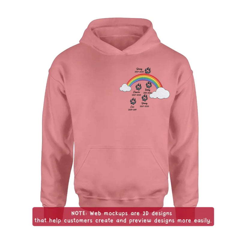 Personalized Rainbow Bridge Pet Memorial Embroidered Shirt/ Hoodie - Custom Dog Memorial, Pet Loss Remembrance Gift with Up to 5 Pet Names & Dates