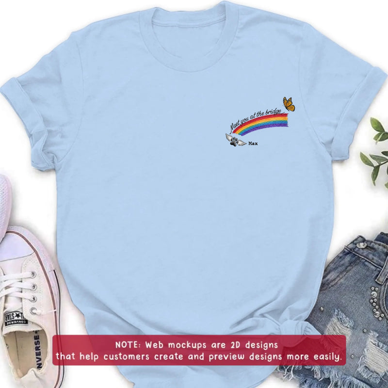 Personalized Rainbow Bridge Pet Memorial Embroidered Shirt/ Hoodie - Pet Loss Remembrance Gift with Up to 5 Pet Names - Meet You At The Bridge