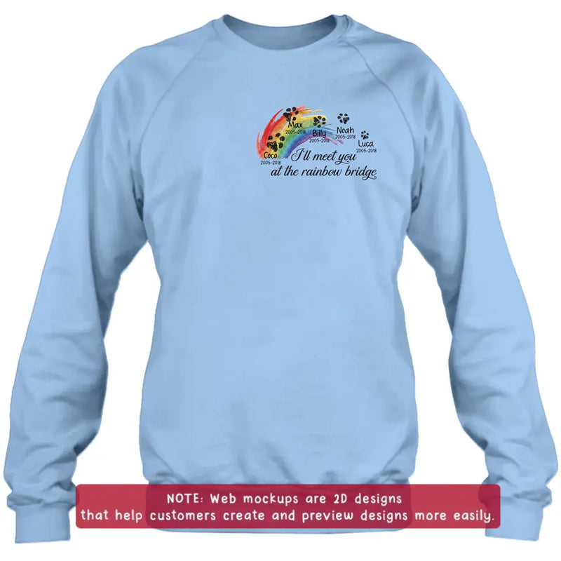 Personalized Rainbow Bridge Pet Memorial Embroidered Shirt/ Hoodie - Custom Pet Names & Dates T-Shirt – I'll Meet You At The Rainbow Bridge