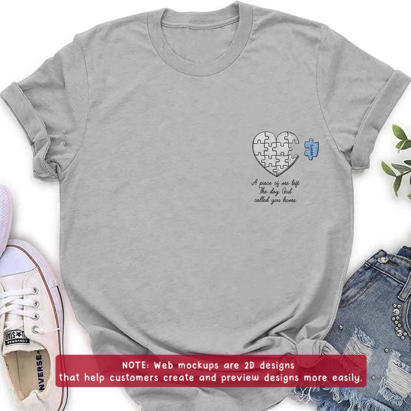 Personalized Memorial Embroidered Shirt/ Hoodie -  Sympathy Gift for Loss of Mom/ Dad - A Piece Of Me Left The Day God Called You Home