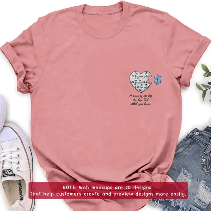Personalized Memorial Embroidered Shirt/ Hoodie -  Sympathy Gift for Loss of Mom/ Dad - A Piece Of Me Left The Day God Called You Home