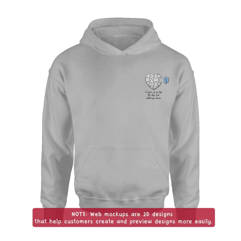 Personalized Memorial Embroidered Shirt/ Hoodie -  Sympathy Gift for Loss of Mom/ Dad - A Piece Of Me Left The Day God Called You Home