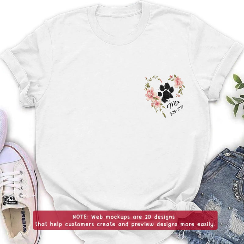 Personalized Pet Memorial Embroidered Shirt, Custom Paw Print Floral Wreath T-Shirt, Dog Memorial Gift with Name & Dates, Pet Loss Remembrance