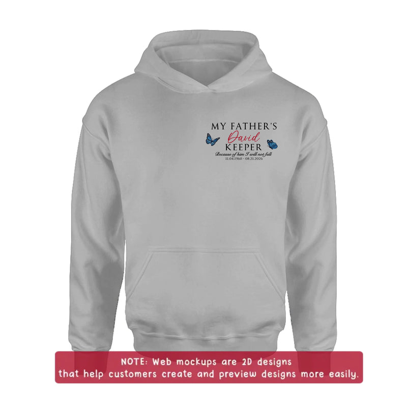 Personalized My Father's Keeper Embroidered Memorial Shirt/ Hoodie - Custom Relationship Title, Name & Memorial Dates, Sympathy Gift for Loss of Loved One