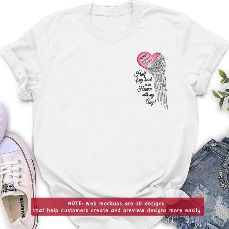 Personalized Memorial Embroidered Shirt/ Hoodie - Half of My Heart Is in Heaven With My Angel - Custom Name & Memorial Dates Sympathy Gift