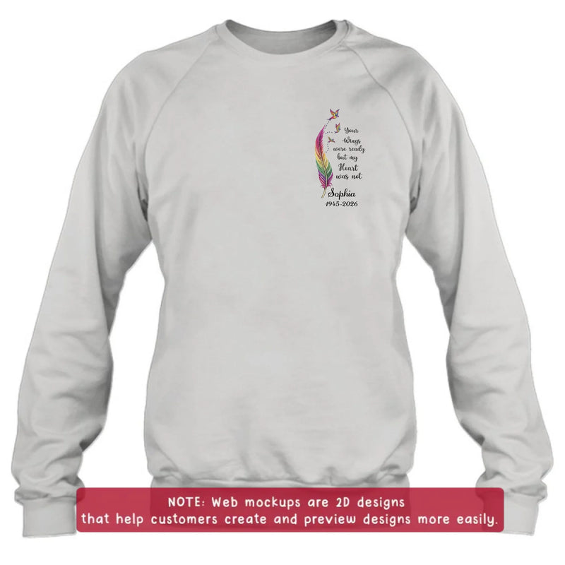 Personalized Memorial Feather Embroidered Shirt/ Hoodie - Custom Sympathy Gift with Name & Years - Your Wings Were Ready My Heart Was Not