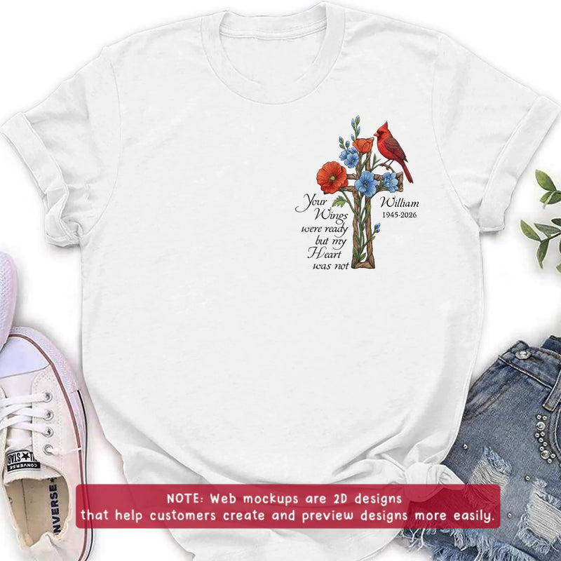 Personalized Cardinal Memorial Embroidered Shirt/ Hoodie - Custom Name & Years - Your Wings Were Ready Sympathy Remembrance Gift