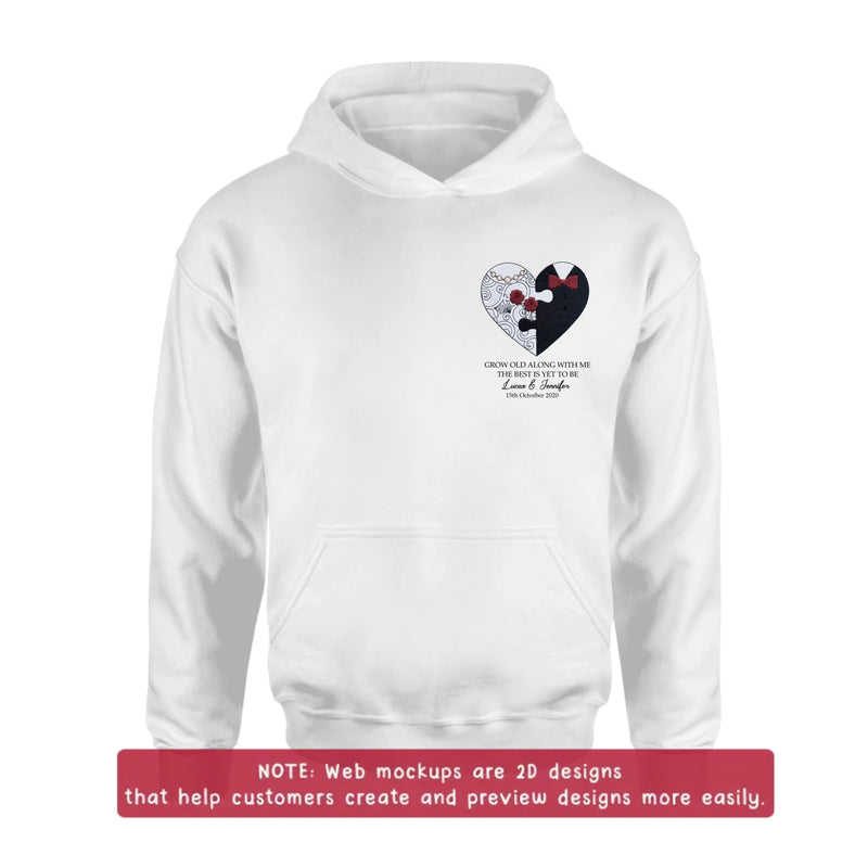 Personalized Couple Heart Puzzle Embroidered Shirt/ Hoodie - Wedding Anniversary Gift for Husband Wife - Grow Old Along With Me
