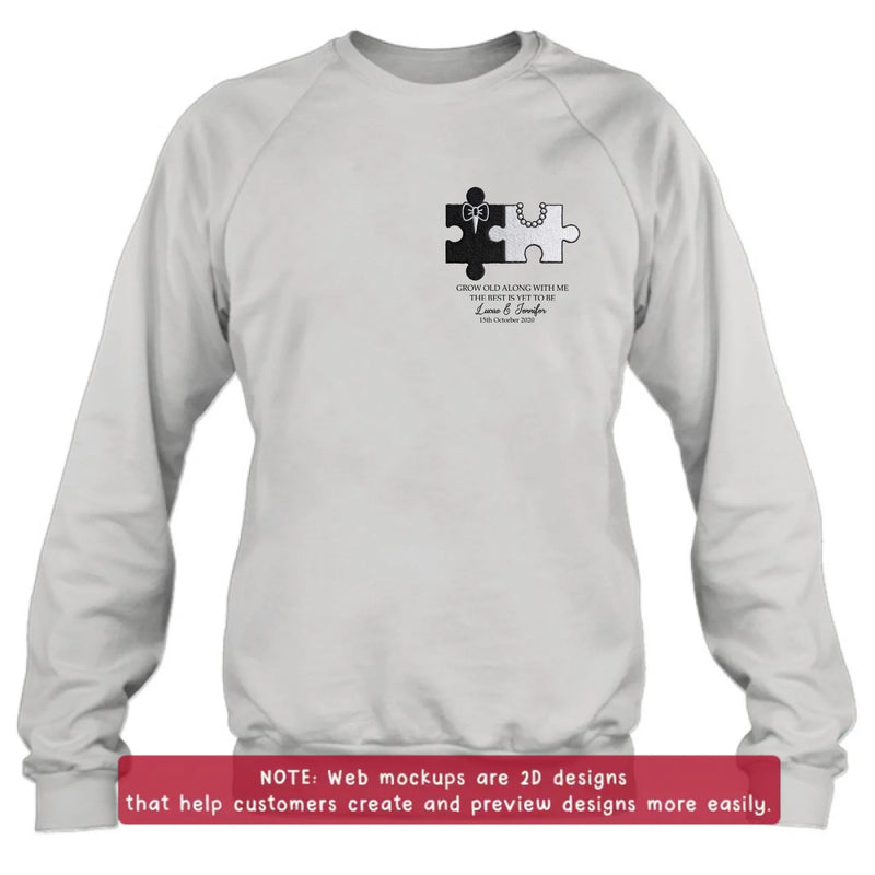 Personalized Couple Puzzle Embroidered Shirt/ Hoodie - Wedding Anniversary Gift for Husband Wife - Grow Old Along With Me