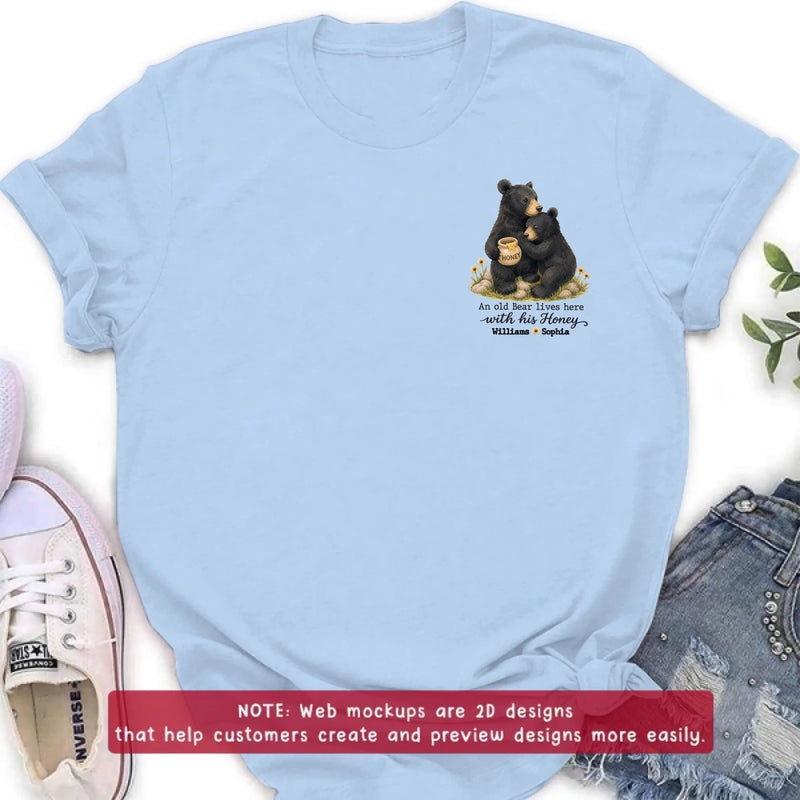 Personalized Couple Bear Embroidered Shirt/ Hoodie - Anniversary Gift for Husband Wife - An Old Bear Lives Here With His Honey