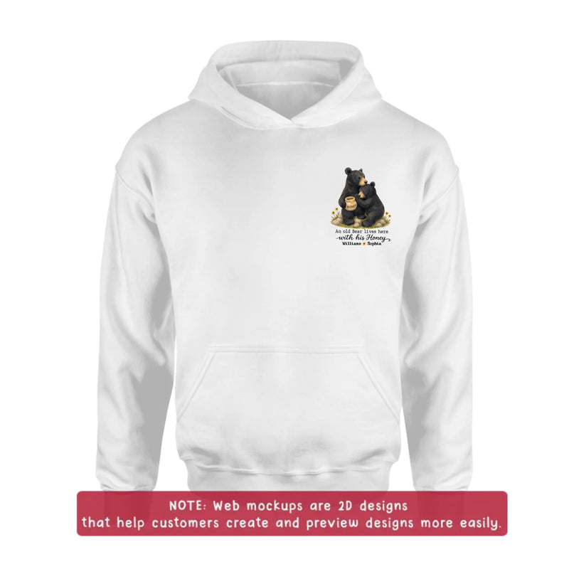 Personalized Couple Bear Embroidered Shirt/ Hoodie - Anniversary Gift for Husband Wife - An Old Bear Lives Here With His Honey
