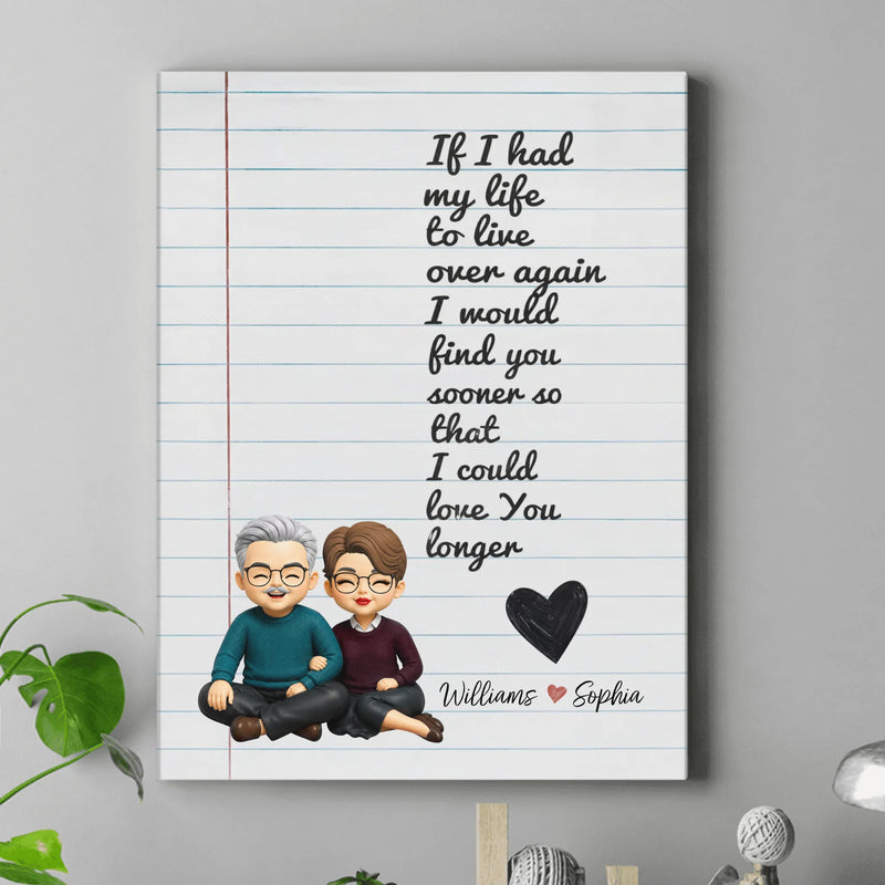 Personalized Couple Canvas – Custom Old Couple Portrait Canvas Wall Art - Anniversary Gift for Husband Wife - Wedding Home Decor - If I Had My Life To Live Over Again Canvas