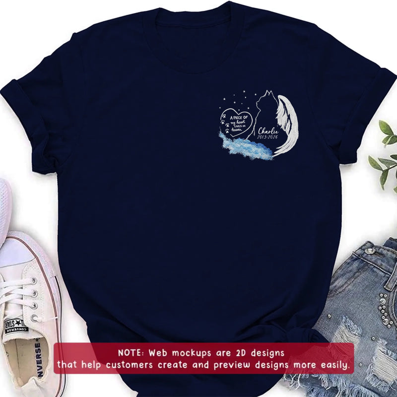 Custom Personalized Pet Memorial Embroidered Shirt/ Hoodie - Memorial Gift For Dog/ Cat/ Horse Lover with Name & Dates - A Piece Of My Heart Lives In Heaven