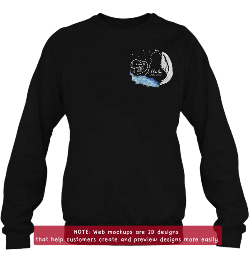 Custom Personalized Pet Memorial Embroidered Shirt/ Hoodie - Memorial Gift For Dog/ Cat/ Horse Lover with Name & Dates - A Piece Of My Heart Lives In Heaven