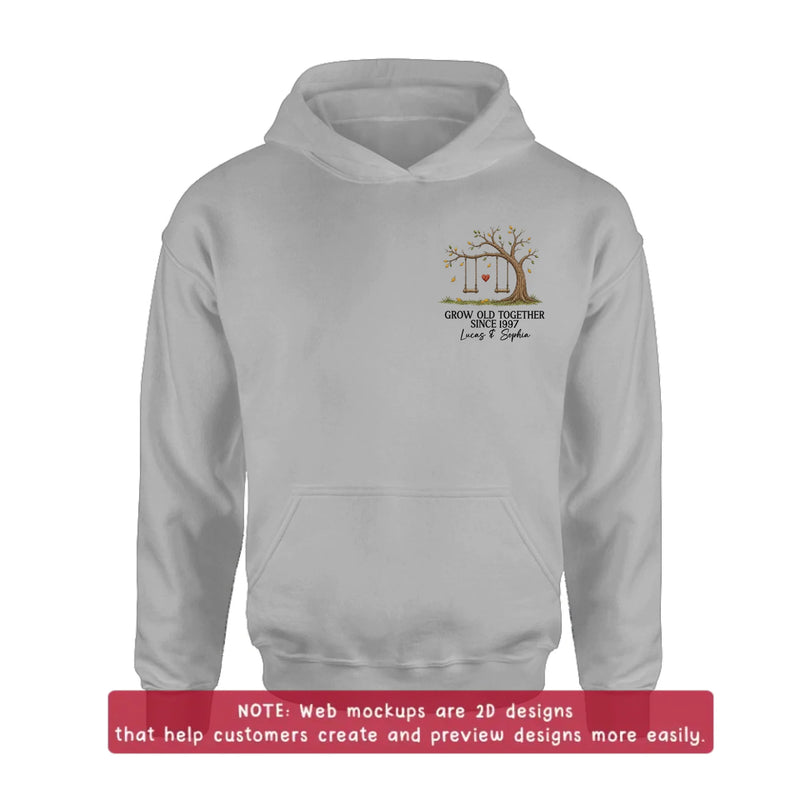 Personalized Old Tree With Swings Embroidered Shirt/ Hoodie - Wedding Anniversary Gift Idea For Couple/ Parents - Grow Old Together