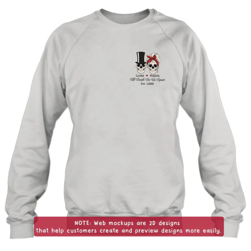 Personalized Skull Couple Anniversary Embroidered Shirt/ Hoodie - Wedding Anniversary Gift Idea For Couple - Till Death Do Us Apart