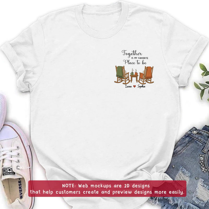 Personalized Old Couple Rocking Chair Embroidered Shirt/ Hoodie - Wedding Anniversary Gift for Husband & Wife - Together Is My Favorite Place To Be