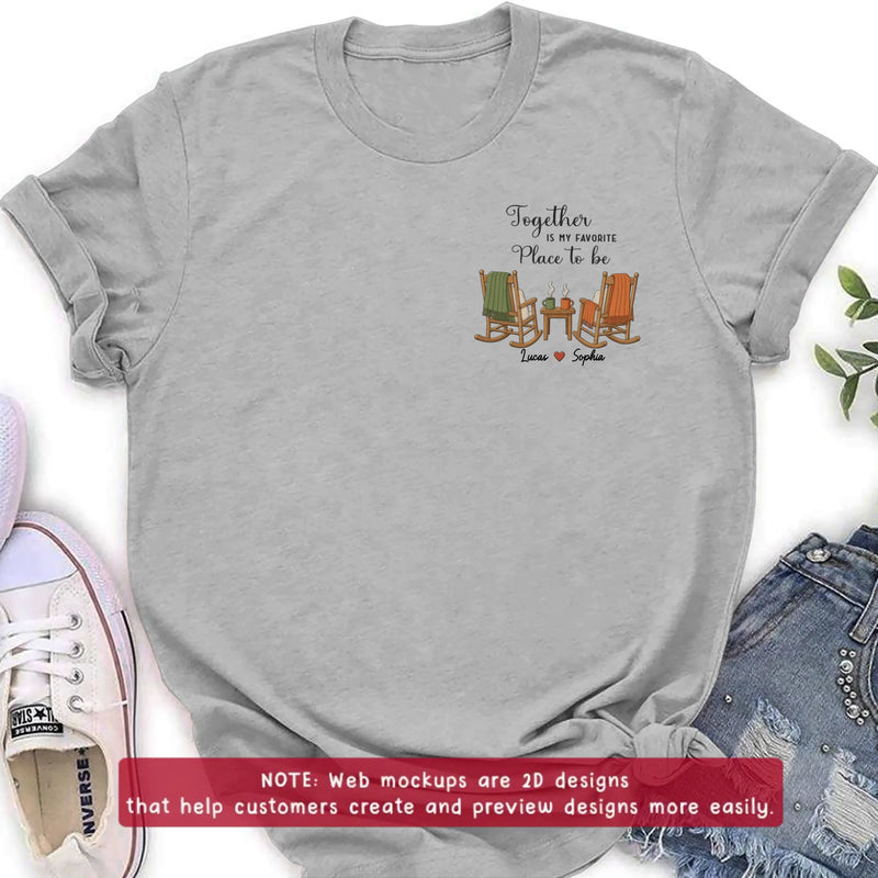 Personalized Old Couple Rocking Chair Embroidered Shirt/ Hoodie - Wedding Anniversary Gift for Husband & Wife - Together Is My Favorite Place To Be