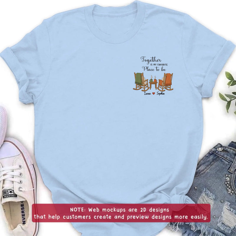 Personalized Old Couple Rocking Chair Embroidered Shirt/ Hoodie - Wedding Anniversary Gift for Husband & Wife - Together Is My Favorite Place To Be