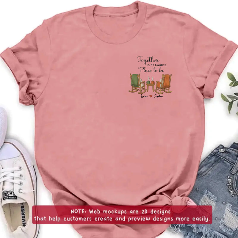 Personalized Old Couple Rocking Chair Embroidered Shirt/ Hoodie - Wedding Anniversary Gift for Husband & Wife - Together Is My Favorite Place To Be