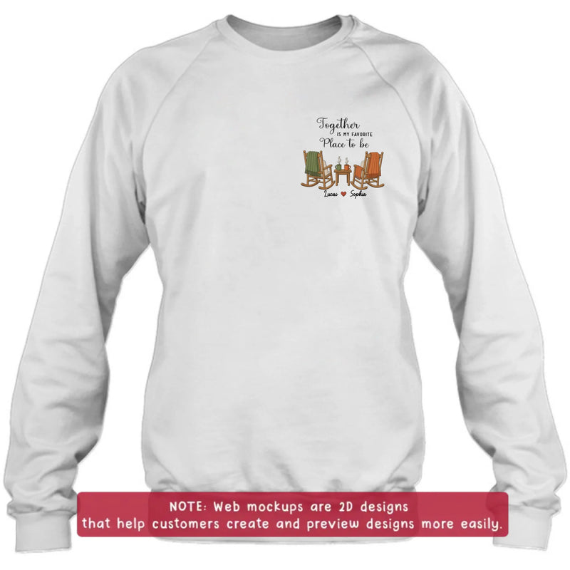Personalized Old Couple Rocking Chair Embroidered Shirt/ Hoodie - Wedding Anniversary Gift for Husband & Wife - Together Is My Favorite Place To Be