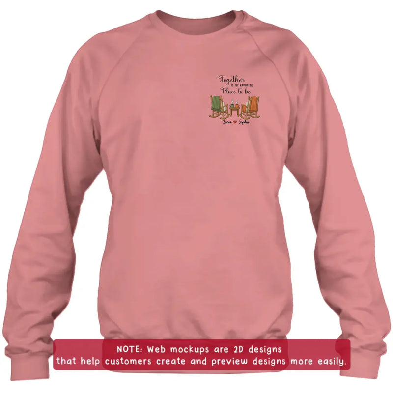 Personalized Old Couple Rocking Chair Embroidered Shirt/ Hoodie - Wedding Anniversary Gift for Husband & Wife - Together Is My Favorite Place To Be