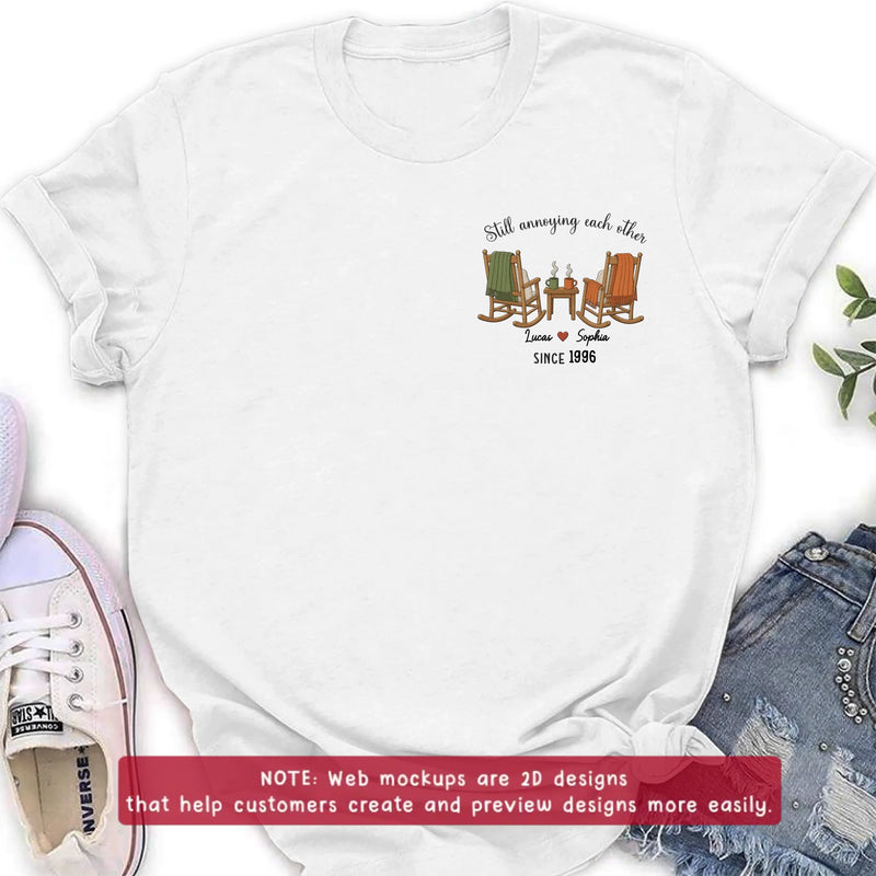 Personalized Old Couple Rocking Chair Embroidered Shirt/ Hoodie - Wedding Anniversary Gift for Husband & Wife - Still Annoying Each Other