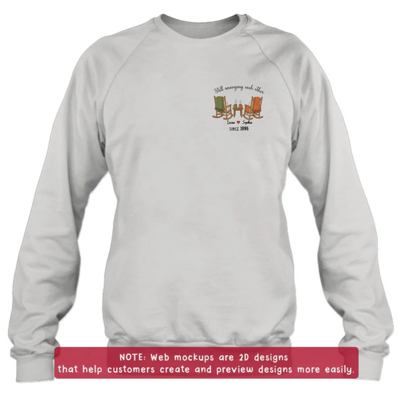 Personalized Old Couple Rocking Chair Embroidered Shirt/ Hoodie - Wedding Anniversary Gift for Husband & Wife - Still Annoying Each Other