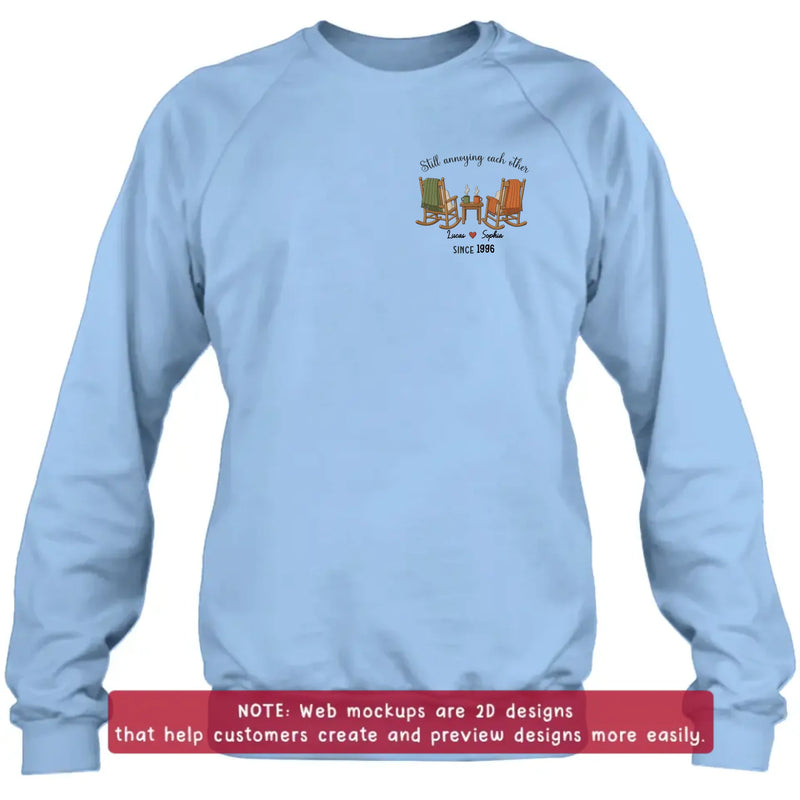 Personalized Old Couple Rocking Chair Embroidered Shirt/ Hoodie - Wedding Anniversary Gift for Husband & Wife - Still Annoying Each Other