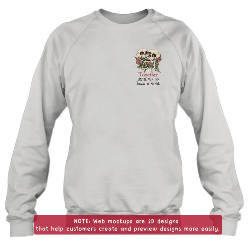 Personalized Skull Couple Embroidered Shirt/ Hoodie - Wedding Anniversary Gift Idea For  Husband Wife - Together Until We Die